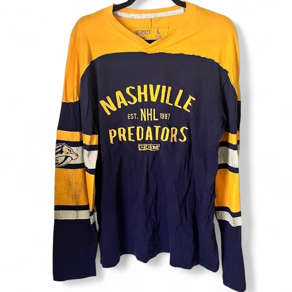 CCM Nashville Predators Navy and Yellow Shirt - Picture 1 of 5